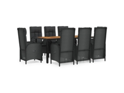 Maison Exclusive - 9 Pcs Conjunto De Jantar P/ Jardim C/ Almofadões Vime Pe Preto