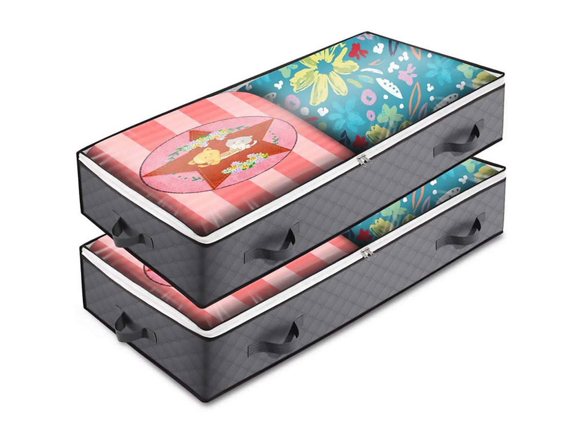 Bolsa de Armazenamento para Debaixo da Cama, 2 packs, 3 Camadas, Tecido Não Tecido, Cinza Escuro, 101.6x50.8x15.24cm S/MARCA