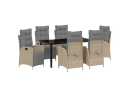 Conjunto 7 De Jantar De Jardim De Vidaxl Bege Rattan Poliéster