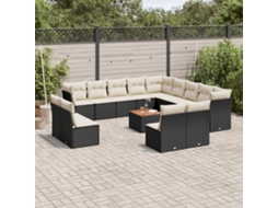 Vidaxl 14 Pcs Conjunto De Sofás P/ Jardim C/ Almofadões Vime Pe Preto