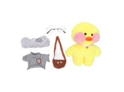 Mali pato Amarelo de Pelúcia 30cm com Roupa, Bolsa, Óculos e Tiara Brinquedo Macio