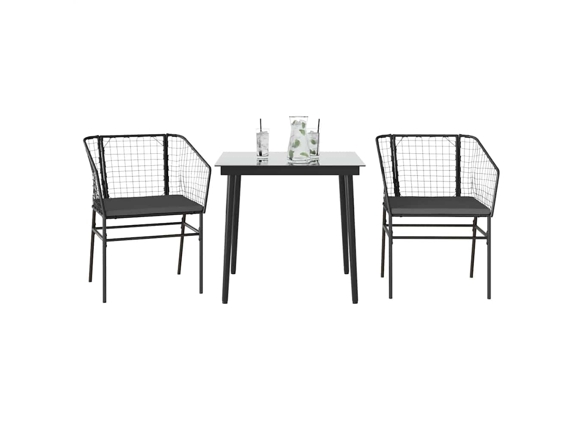 Vidaxl 3 Pcs Conjunto Jantar Jardim Almofadões Vime Pe Vidro Preto