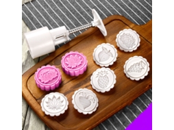 Conjunto de Moldes para Bolos de Lua com 50G de Padrão Ferramenta para Fazer Bolos de Lua Branco RNEMITERY