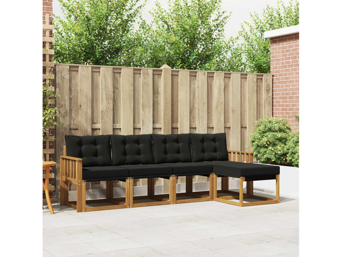 Vidaxl Conjunto De Sofás Para Exterior 5 Unid. Natural E Preto