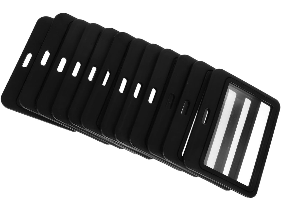Lurelia Porta-crachá Transparente Dobrável Dupla Face Em Plástico Preto Para Escritório