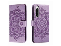 Capa De Couro Para Celular Com Padrão De Mandala Solar Em Relevo