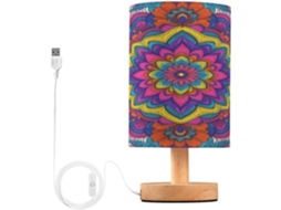 Abajur De Cabeceira Com Estampa Mandala Floral Para Quarto, Luminária De Cabeceira Led, Luminária De Leitura Com Portas