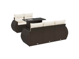 Conjunto 6 de sofás jardim c/ almofadões VIDAXL vime PE castanho