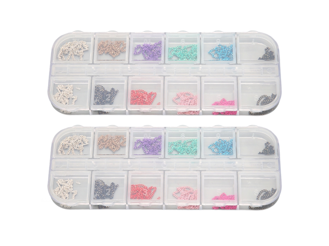 2 caixas de correntes artísticas para unhas com strass para decoração, 12 unidades cada.