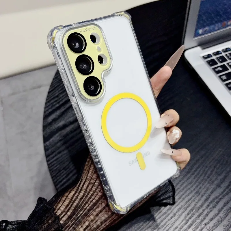 Capa Transparente Magnética À Prova De Choque Para Galaxy S24 Ultra (amarela) Com Proteção Para Lente, Magsafe.