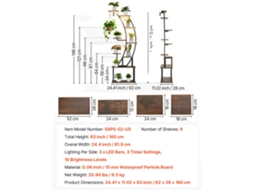 Suporte Para Plantas, Design De 8 Andares, Luzes De Crescimento Ajustáveis, 9-níveis