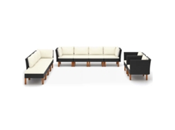 Maison Exclusive - 10 Pcs Conj. Lounge Jardim Vime Pe E Madeira De Eucalipto Preto