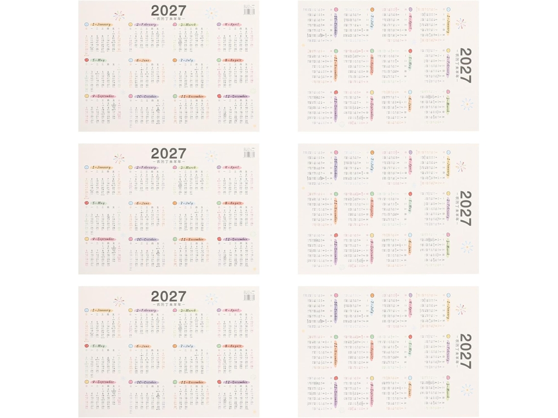 Calendário De Parede Anual Reversível 2027 (pacote Com 6): Folha De Planejamento De Com Aba, Vertical