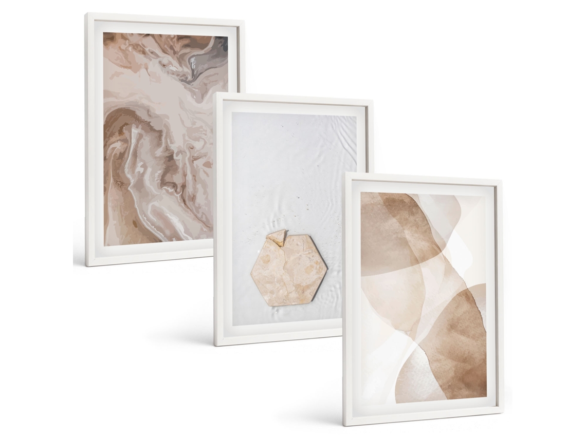 Conjunto De Pinturas Natureza Abstrata De Designer Espelharte (3 Peças 40x60 Cm)