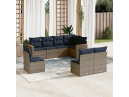 Conjunto de Sofá de Jardim com 8 Peças e Almofadas em Rattan Sintético Preto VIDAXL