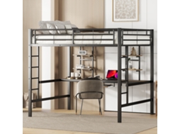 Cama De Metal Com Escrivaninha E Estantes 140x200cm Preta
