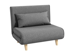 Poltrona Conversível, 1 Lugar, 3 Em 1 Chaise Longue/cama, Encosto Ajustável, Almofada, Tecido De Linho, 94x78x80cm, Cinza