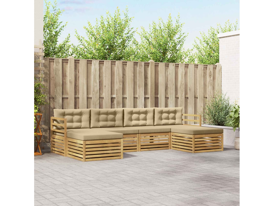 Vidaxl Conjunto De Sofás Para Exterior 6 Unid. Branco E Bege