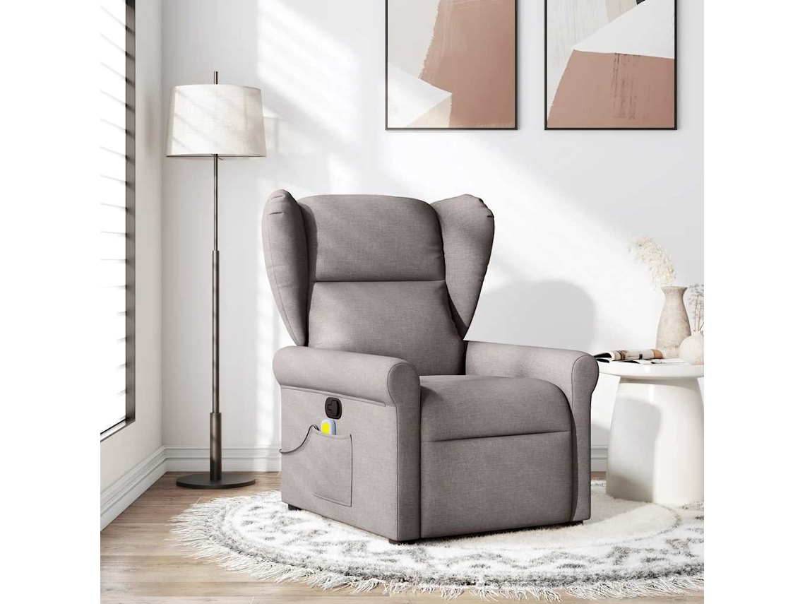 Vidaxl Poltrona De Massagens Reclinável Tecido Cinzento-acastanhado