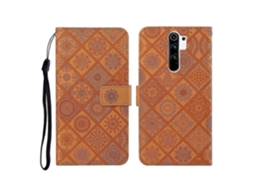 Capa De Couro Horizontal Com Estampa Étnica Em Relevo Para Xiaomi Redmi 9, Com Suporte, Compartimentos Para Cartões, Carteira E Cordão.