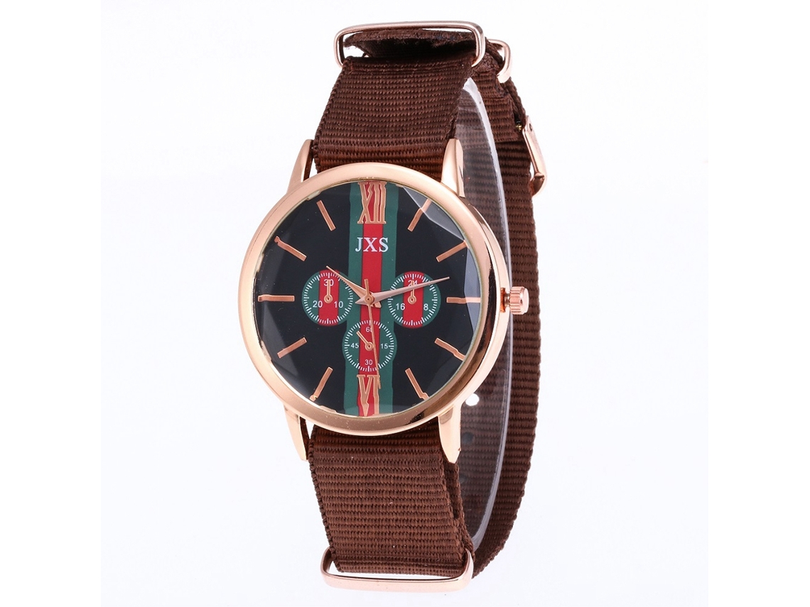 Reloj De Pulsera Analógico De Cuarzo Unisex Con Correa De Nailon Redondo Moda Casual Café