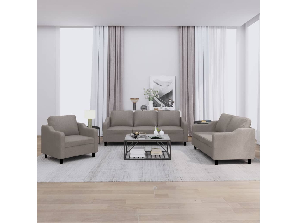 Vidaxl 3 Pcs Conjunto De Sofás Com Almofadões Tecido Cinza-acastanhado