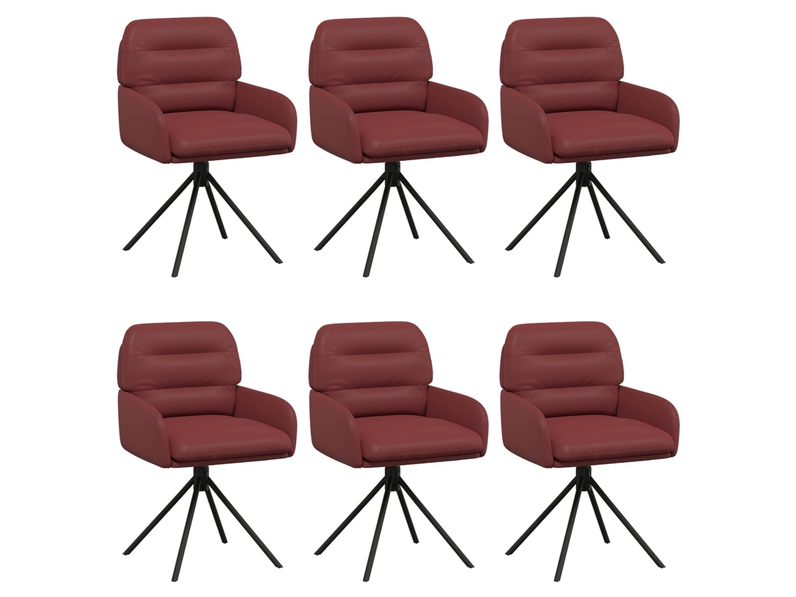 Conjunto 6 Cadeira De Jantar Giratória Vidaxl Vermelho Couro Sintético (59 X 59,5 X 90 Cm)