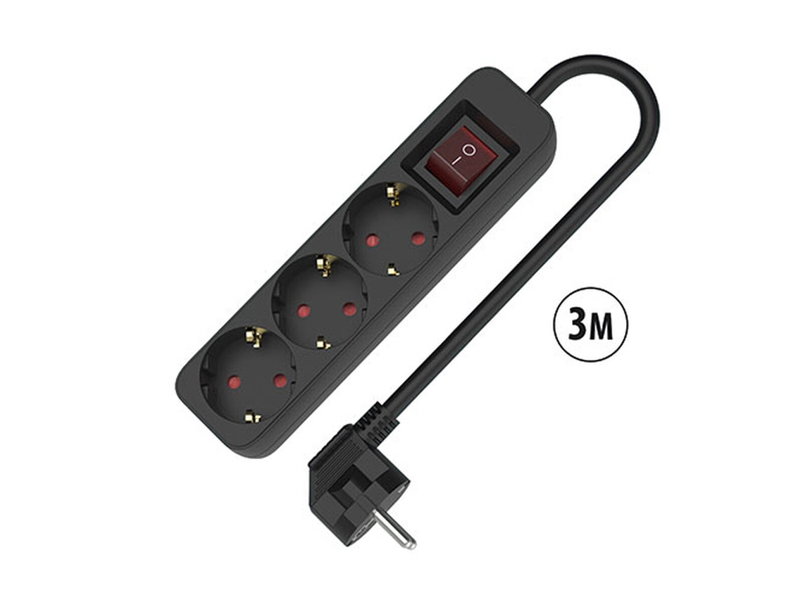 Extensão Com 3 Tomadas Com Interruptor Tm Electron Tmuad533sbk (preto 250 V 3 Schuko)