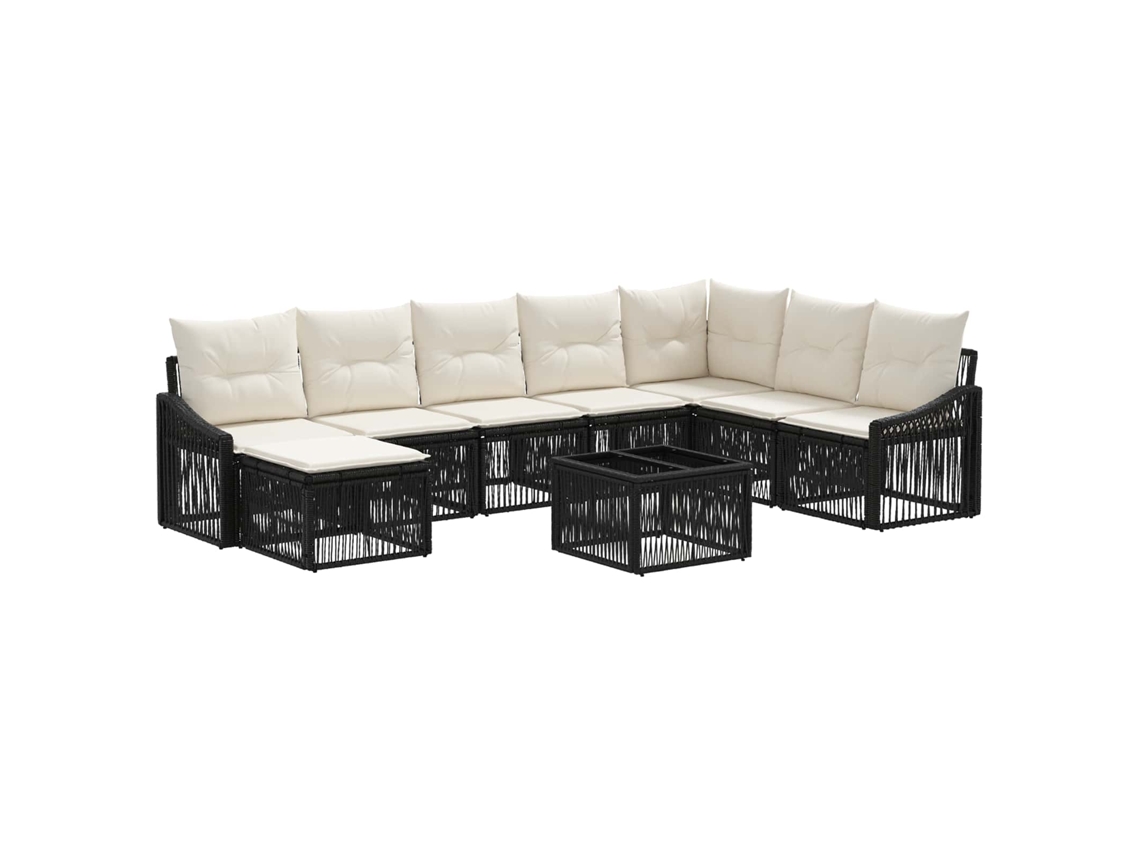 Vidaxl Conjunto De Sofá De Jardim 9 Unid. Preto Vime Pe