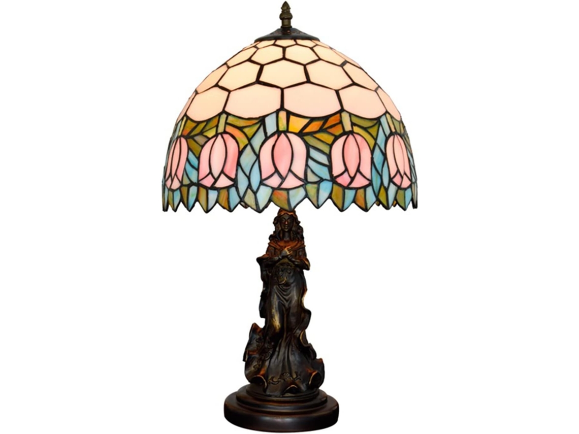 Abajur Tiffany, Estilo Tulipa Rosa, Vitral, Para Quarto, Sala De Estar, Escritório, Luminária De Cabeceira Para Leitura