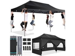 Gazebo, Toldo Pop-up Com Lateral, Design Impermeável, Altura Ajustável, Estrutura Durável, Preto