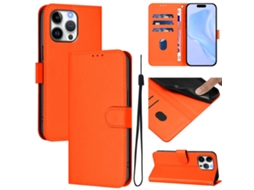 Capa De Couro Sintético Para Iphone 16 Pro Max - Toque Suave - Cor Sólida - Com Cordão