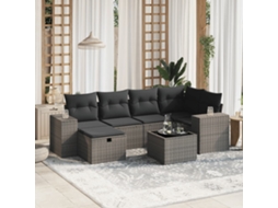 Vidaxl 7 Pcs Conj. Sofás Jardim Com Almofadões Vime Pe Cinzento-claro