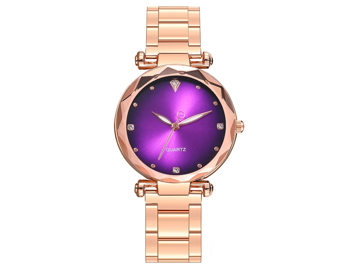 Relógio de Pulso Feminino Vansvar Moda Casual Quartzo com Rhinestones Roxo
