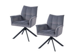 Conjunto De 2 Cadeiras De Refeição Giratórias 360° Estofado Em Veludo Pés Em Aço 63x64x85 Cm Cinza