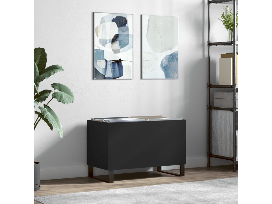 Vidaxl Armário Para Discos 74,5x38x48 Cm Derivados De Madeira Preto