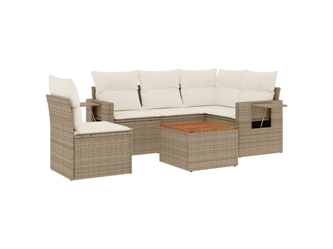 Conjunto de 6 sofás de jardim com almofadões Vime Pe Bege MAISON EXCLUSIVE (80x200 cm)