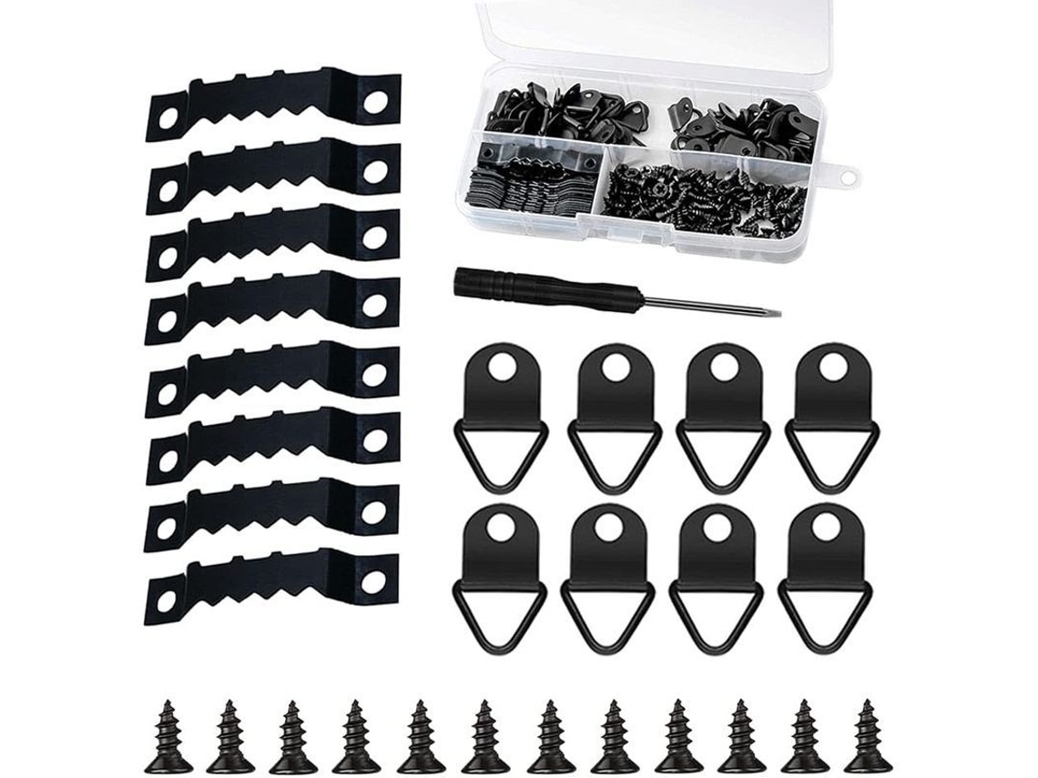 Kit de Apoios para Molduras com 251 Peças Gancho Serrado Anel D Parafusos e Chave de Fenda Preto