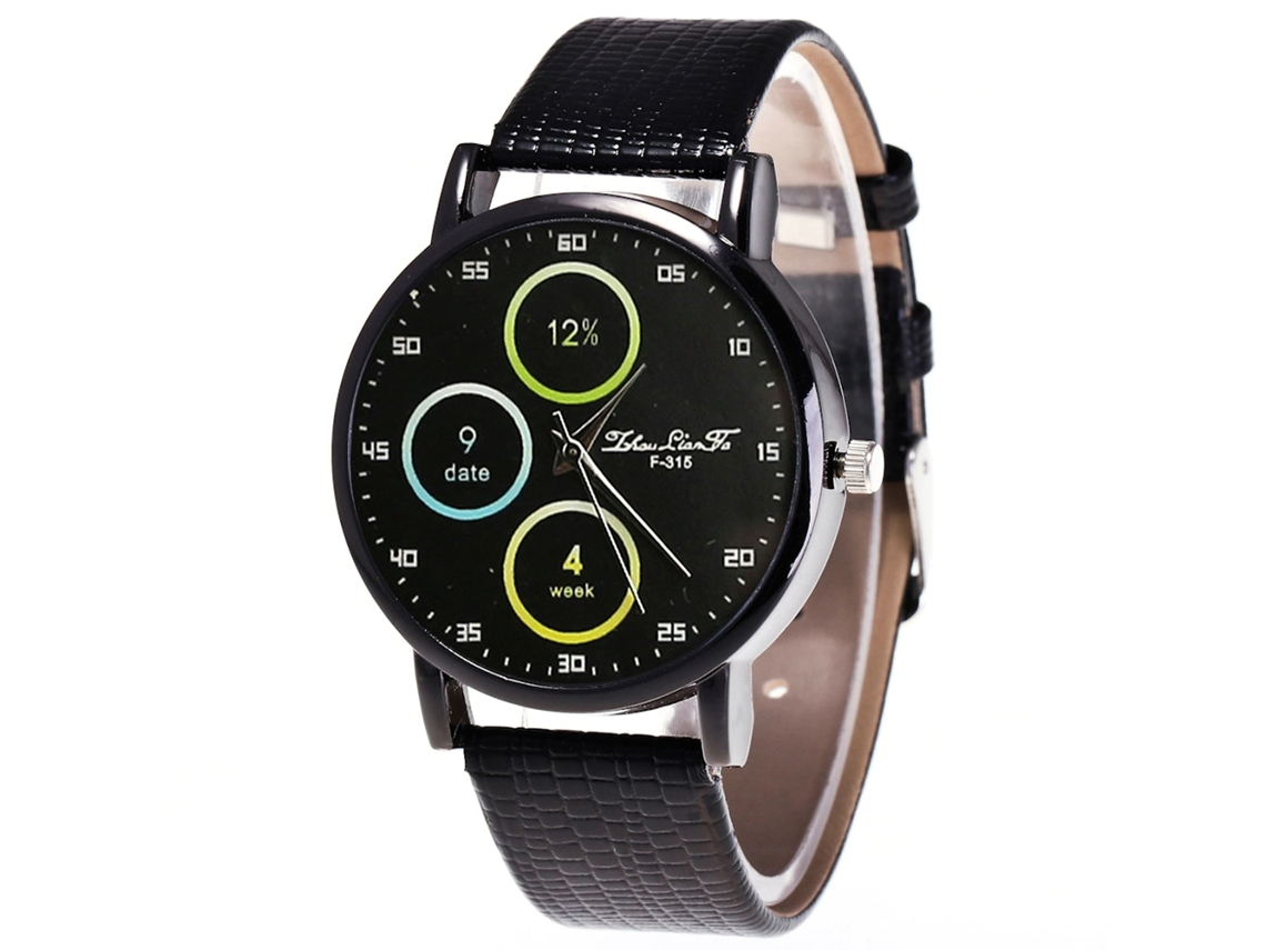 Relógio de pulso Zhoulianfa Black Quartz para homens e mulheres com pulseira de couro PU