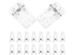 Conjunto de 50 prendedores de plástico transparente para crachás de identificação, resistentes e ideais para uso escolar.