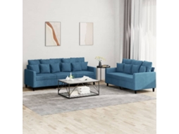 Vidaxl 2 Pcs Conjunto De Sofás Com Almofadões Veludo Azul