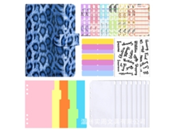 A6 Leopard Macaron Cash Budget Savings Finance Notebook Blue Cover With 8-zipper Pockets, 12-cash Budget Cards