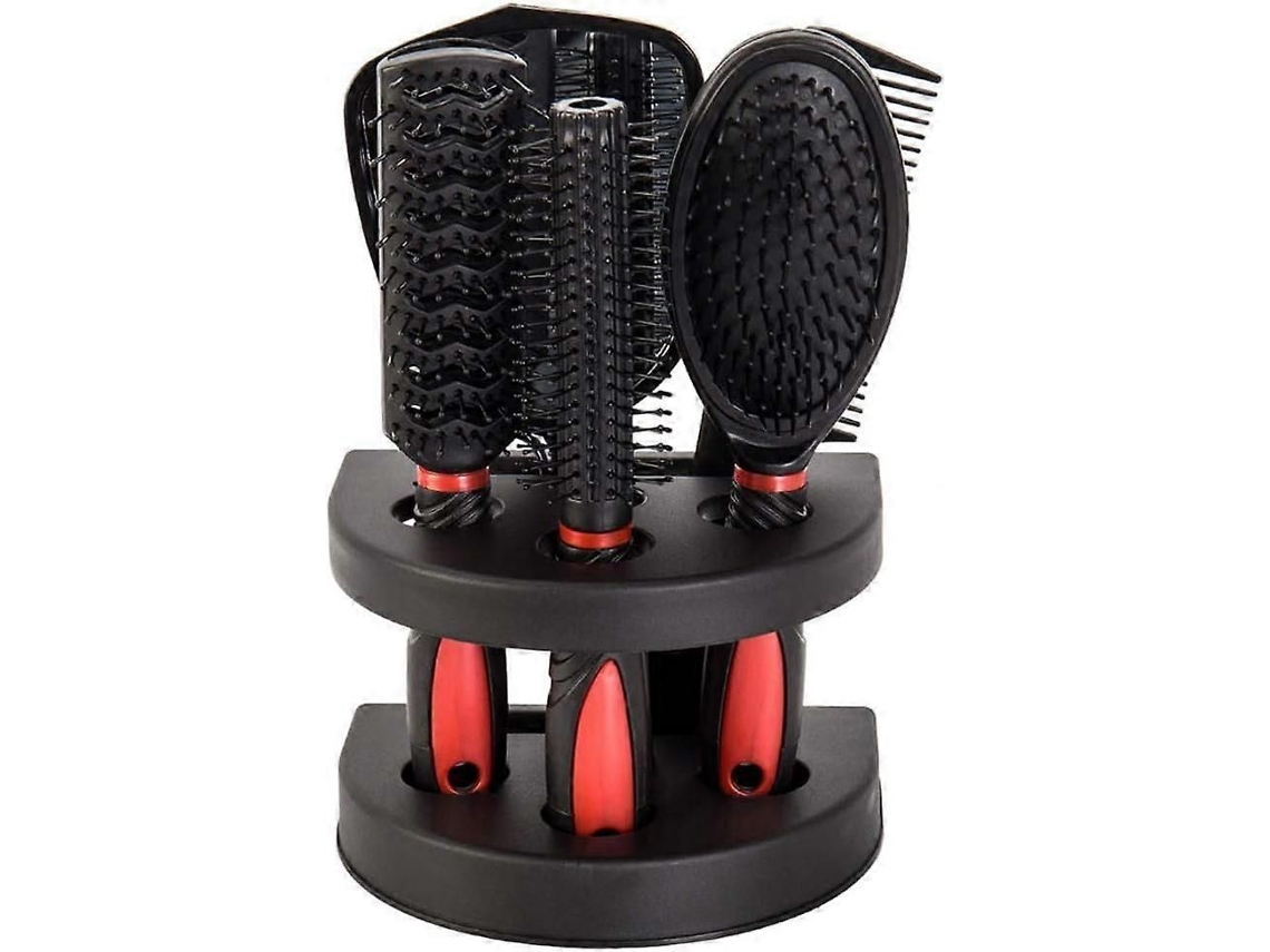Conjunto de 5 Peças de Escova Secadora de Cabelo com Espelho. TAISHENGDA (preto e Vermelho)