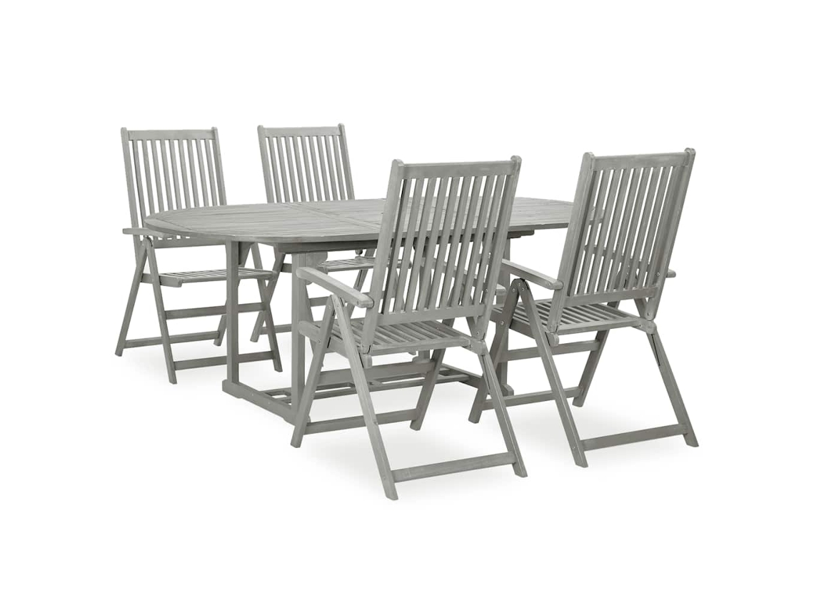 Vidaxl Conjunto De Jantar De Jardim Com 5 Peças (150-200) X 100 Cm Em Madeira De Acácia Maciça Cinza