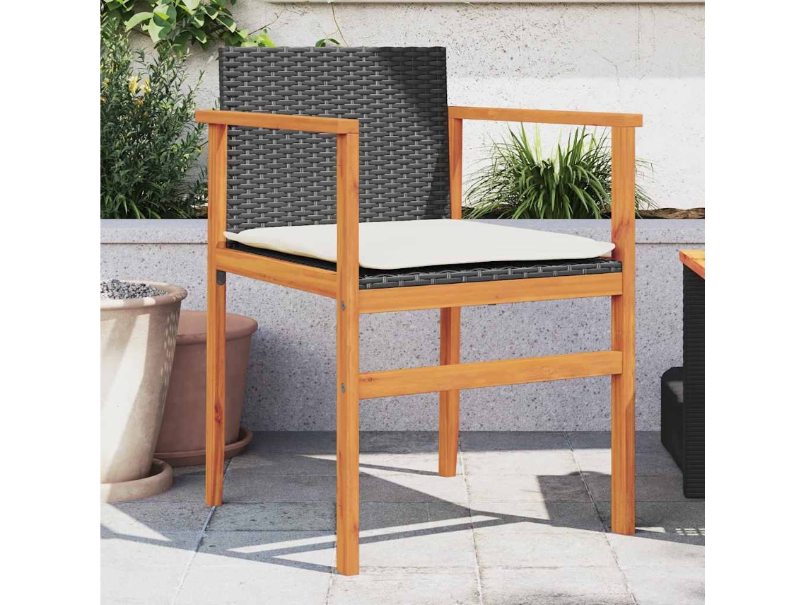 Vidaxl Cadeiras De Jardim C/ Almofadões 2 Pcs Vime Pe/madeira Preto