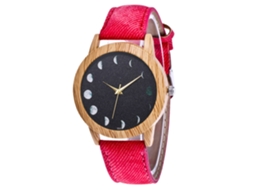 Reloj De Pulsera Unisex De Cuero Denim Con Patrón Lunar Rojo Zhoulianfa
