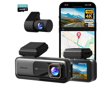 Dash Camera 4k Botslab G980h Dupla Câmara 170° Graus Visão Noturna Com Adas Estacionamento 24h Sensor Sony Wdr Gps Interno Cartão Sd 64gb Grátis