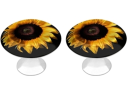 Conjunto De 2 Puxadores Aço Inoxidável Para Armários Cozinha, Com Girassol Personalizado Em Fundo Preto Ideais Para