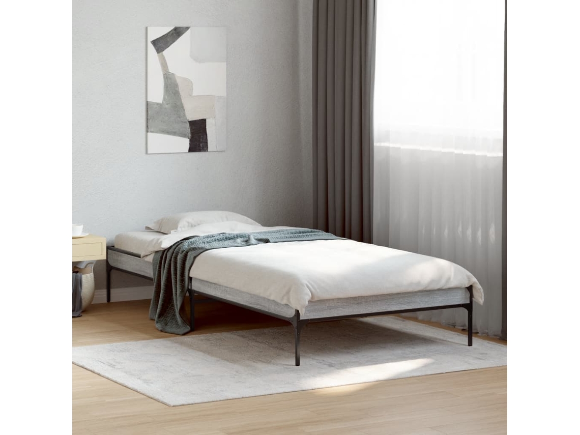 Vidaxl Estrutura Cama 100x200 Cm Derivados Madeira/metal Cinza Sonoma