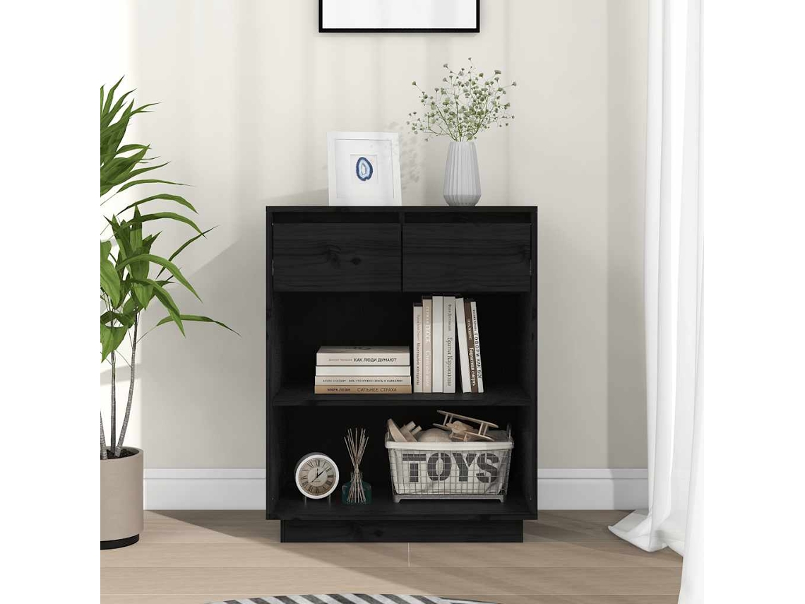 Vidaxl Armário Consola 60x34x75 Cm Pinho Maciço Preto